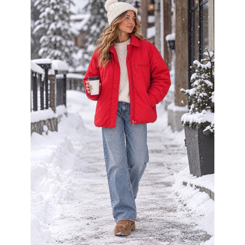 Vintage L.L.Bean Goose Down Jacket Red Quilted Insulated Coat Women's Medium